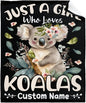 Koalas Custom Name Blanket for Girls Just A Girl Who Loves Koala Gifts for Women Soft Comfortable for Bedding Sofa Office Cinema Traveling 50x60inches