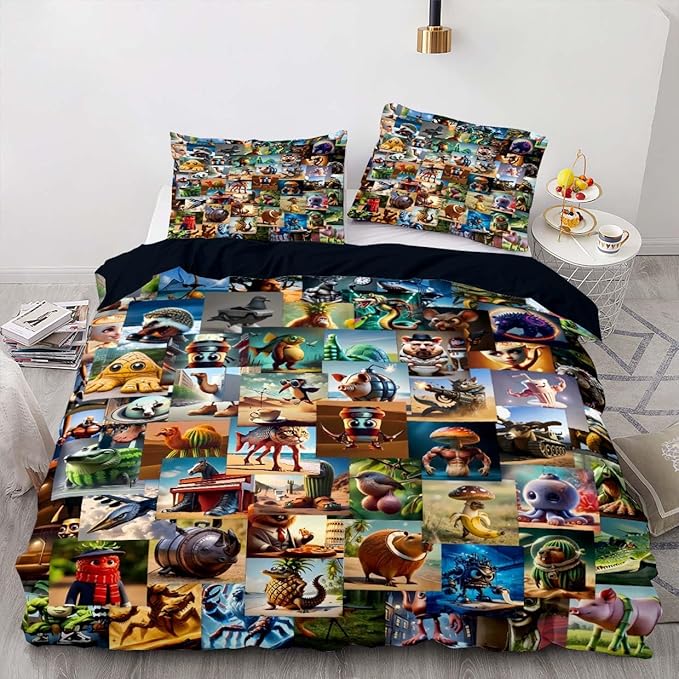 Italian Brainrot Bedding Duvet Cover Set,Funny Fusion AnimalsTwin Full Queen King Comforter Cover Bedding Set for Kids Boys Bed Decor Gifts ﻿ (Color 4,Queen (90" x 90"))