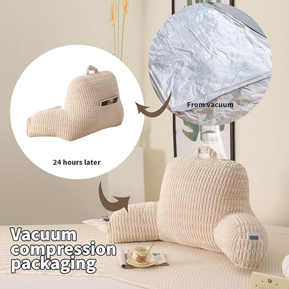 Reading Pillow for Sitting in Bed, Large Backrest Reading Pillow with Arm Rest,Back-Rest Support Cushion for Sit Up on Couch, Sofa, and Floor, Dorm Essentials (Cream Corduroy, Standard(17"))