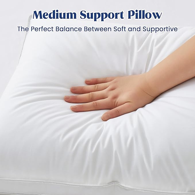 puredown® Feather Pillows with 100% Cotton Cover, Set of 2 Gusseted Bed Pillows for Sleeping, Queen Size