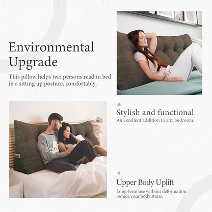 Wedge Headboard Pillow Dorm Room Reading Pillow Back Support for Sitting Up in Bed Bolster Lumbar Cushion Body Positioning Bedrest Cotton Linen 76in Coffee King