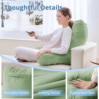 Sasttie 25-inch Reading Pillows for Sitting in Bed Adult, Jumbo Velvet Back Pillow Bed Sitting Up, XL High Back-Rest Support Cushion for Sit Up on Couch & Floor, Oeko-Tex Certified, Sage Green
