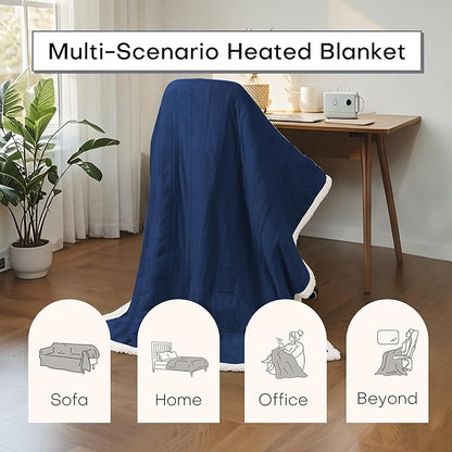 Electric Heated Blanket Full Size 72"x84" - Dual-Sided with Microplush & Sherpa Fabric, 4 Heat Settings & 10 Hours Auto Off, Machine Washable - Dark Blue