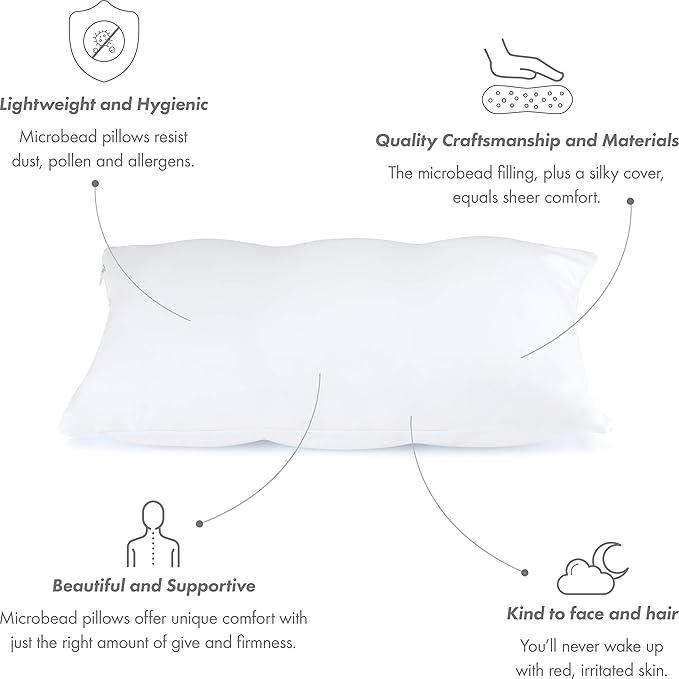 Cover Only for Premium Microbead Bed Pillow, Small Extra Smooth - Ultra Comfortable Sleep with Silk Like Anti Aging Cover 85% Spandex/ 15% Nylon Breathable, Cooling White