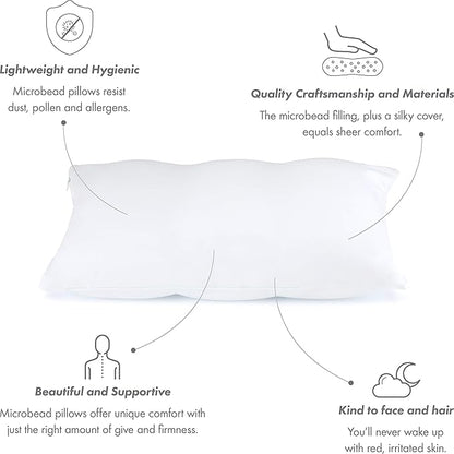 Cover Only for Premium Microbead Bed Pillow, Small Extra Smooth - Ultra Comfortable Sleep with Silk Like Anti Aging Cover 85% Spandex/ 15% Nylon Breathable, Cooling White