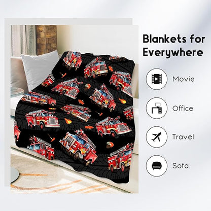 Kids Throw Blanket Fire Truck Gifts for Teens Adults - Lightweight Furry Flannel Blankets for Bedding (60"x80")