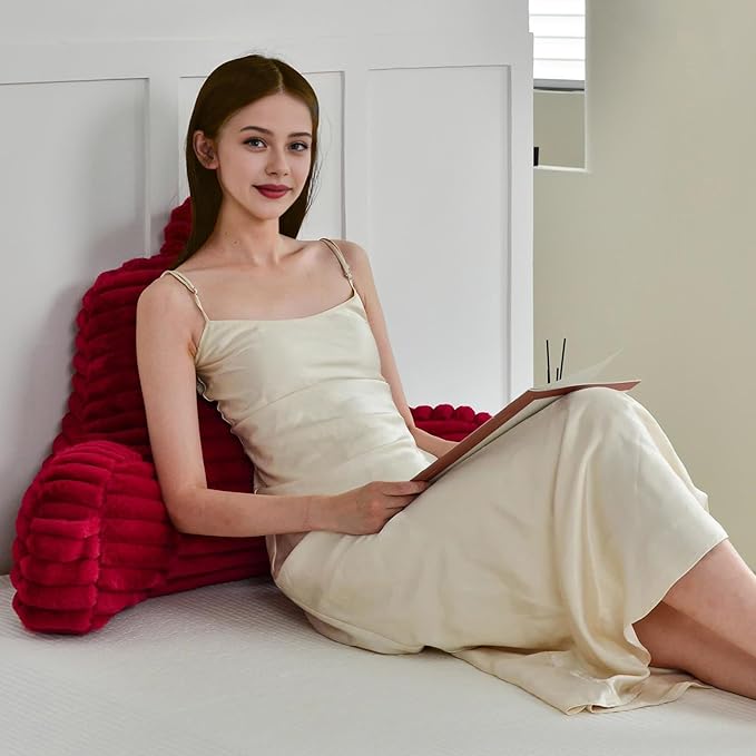 Yaoshuho Large Reading Pillow for Adults, Back Support Pillow for Sitting Up in Bed with Arms, Couch for Lounging Bedrest, Burgundy