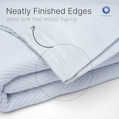 100% Cotton Herringbone Weave Blankets, 108"X90" King,Throw Blanket for Bed,All Season Cotton Blanket, Cozy Blanket,Throws Bed Blanket, Throw Blanket for Couch,Modern Home Decor -Light Blue
