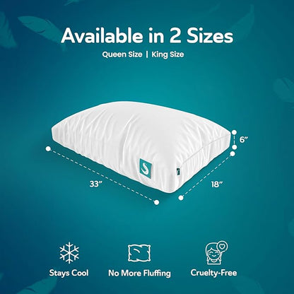 Sleepgram Cooling Bed Pillow & Removable Cover for Sleeping Sets, King Size