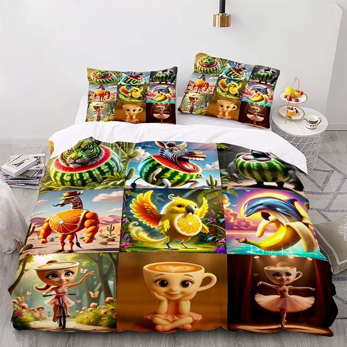 Funny Fusion Animals Bedding Set,Fusion Animals Duvet Cover Twin Full Queen King Set for Kids Boys Bed Decor Gifts (Color 9,Queen (90" x 90"))