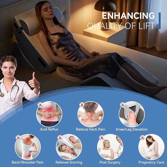 Wedge Pillow Set for After Surgery, 5 PCS Bed Wedge Pillow for Sleeping with Seat, Memory Foam Orthopedic Back Pillow for Pain Relief and Acid Reflux, Adjustable Post Surgery Pillow Grey