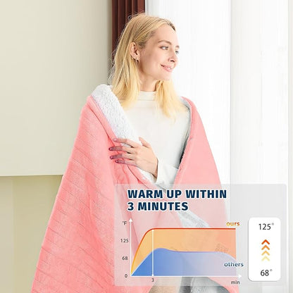 BOMOVA Heated Electric Blanket Twin - 62" x 84" Heating Blanket with 10 Heating Levels & 8 Hours Auto Off, Warm Flannel Blanket, Christmas Birthday Gifts for Women