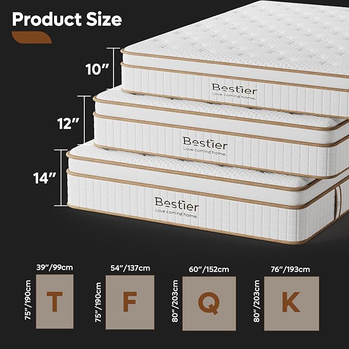 Bestier 10 Inch Twin Size Mattress with Memory Foam & Individual Springs, Luxury Tencel Mattress for Cool Sleep and Pressure Relief, Mattress in a Box, Medium Firm, CertiPUR-US Certified, 75"x39"x10"