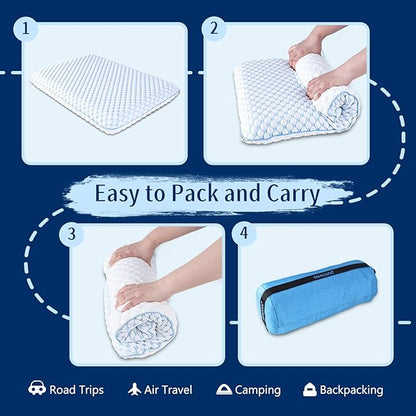Stomach Sleeping Pillow for Stomach & Back Sleepers,Cooling Gel Thin Memory Foam Pillows for Back Shoulder Neck Pain Relief - Low Profile Ultra Flat Soft Pillow Cases with Zipper 2.25-Inches
