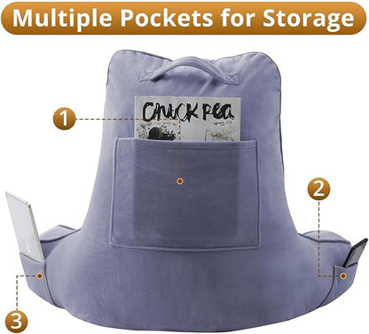 Sasttie Reading Pillow for Bed - 23 Inch, Back Pillow for Bed Sitting Up, Back-Rest Support Cushion with Side Pockets and Arms, Dorm Essentials, Oeko-Tex Certified, Grey Purple
