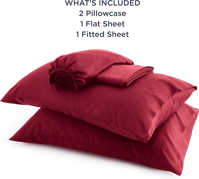 Bedsure Full Size Bed Sheets, Cooling Sheets, Rayon Derived from Bamboo, Breathable & Soft, Deep Pocket Up to 16 Inches, Hotel Luxury Silky Bedding for Hot Sleepers, Burgundy
