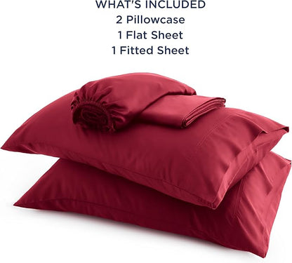 Bedsure California King Sheet Sets, Cooling Sheets, Rayon Derived from Bamboo, Breathable & Soft, Deep Pocket Up to 16 Inches, Hotel Luxury Silky Bedding for Hot Sleepers, Burgundy