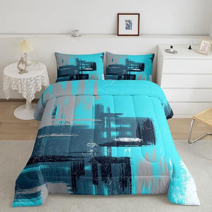 Abstract Comforter Modern Abstract Art Comforter Set for Boys Girls Children Teal Blue Pattern Bedding Set Room Decor Toddler Size Duvet Set 2Pcs