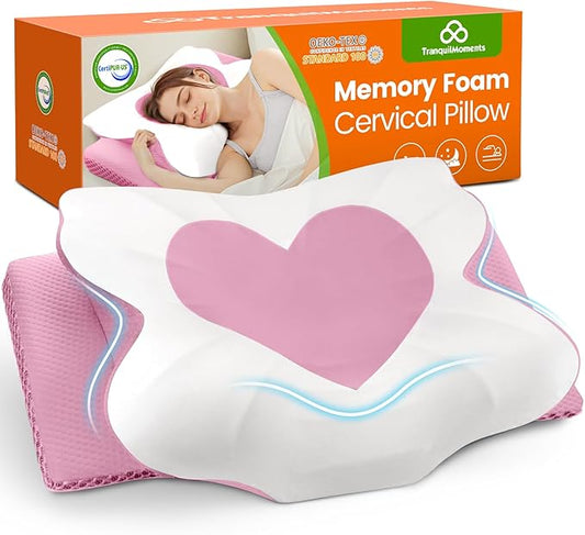 Cervical Neck Pillow for Sleeping, Memory Foam Side Sleeper Pillow, Ergonomic Pillows for Neck Pain Relief, Shoulder Support Pillows for Side Back Stomach Sleepers (Pink, King Size)
