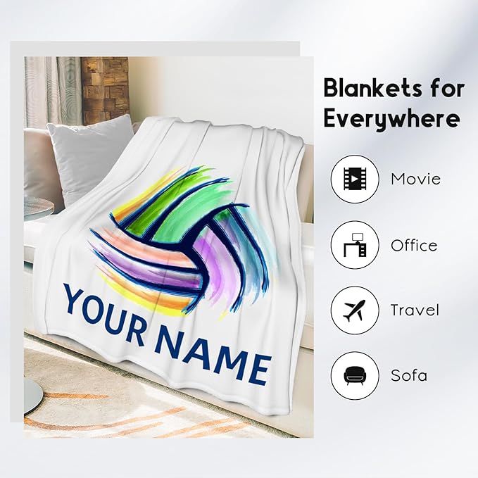 Volleyball Blanket, Personalized Volleyball Gifts for Teen Girls, Custom Girls Sport Blankets Gift for College Team Players, White Soft Plush Kids Throw for Couch Sofa, 30"x40"