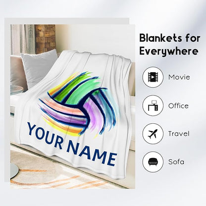 Volleyball Blanket, Personalized Volleyball Gifts for Teen Girls, Custom Girls Sport Blankets Gift for College Team Players, White Soft Plush Kids Throw for Sofa Bed, 50"x60"
