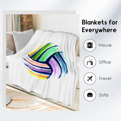 Volleyball Blanket, Volleyball Gifts for Teen Girls, Girls Sport Blankets Gift for College Team Players, White Soft Plush Kids Throw for Bed Living Room, 60"x80"