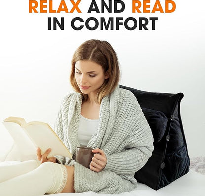 Cheer Collection Reading Wedge Pillow – TV Pillow with Adjustable Bolster Pillow, Memory Foam Back Support for Couch & Bed, Pillow Chair for Bed, Reading Pillows for Adults & Kids, Black