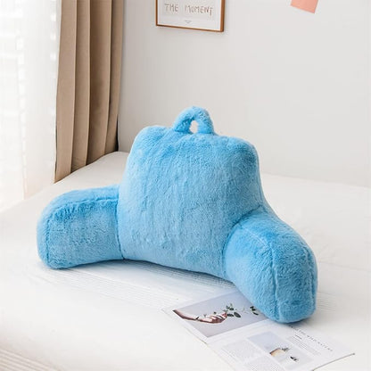 Aimuan Reading Pillow Bed Rest Pillow with Arms Rabbit Fur Cushion for Adults Teens Incline Rest Sitting up & Sleeping Snoring Pillow with Pregnancy Lumbar Back Support (Standard, Blue)