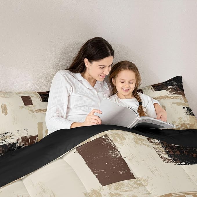 Feelyou Abstract Bedding Set Kids Modern Abstract Art Comforter Set Brown Grey Black Comforter for Boys Room Decor Lightweight Duvet Set King Size with 2 Pillow Case