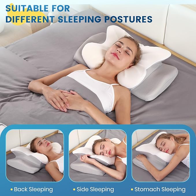 ASTARRY Cervical Pillow for Neck and Shoulder,Ergonomic Neck Support Pillow for Back,Side Stomach Sleepers with Pillowcase,Contour Memory Foam (White)