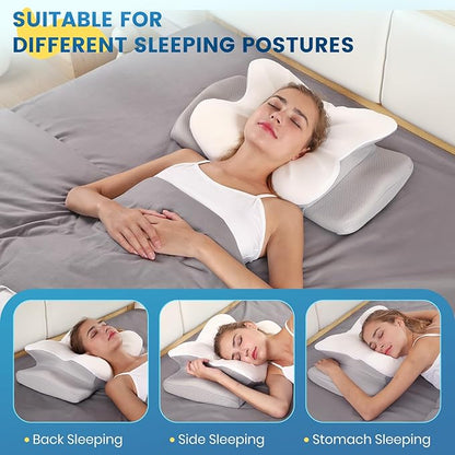 ASTARRY Cervical Pillow for Neck and Shoulder,Ergonomic Neck Support Pillow for Back,Side Stomach Sleepers with Pillowcase,Contour Memory Foam (White)