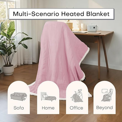 Electric Heated Blanket Full Size 72"x84" - Dual-Sided with Microplush & Sherpa Fabric, 4 Heat Settings & 10 Hours Auto Off, Machine Washable - Pale Pink