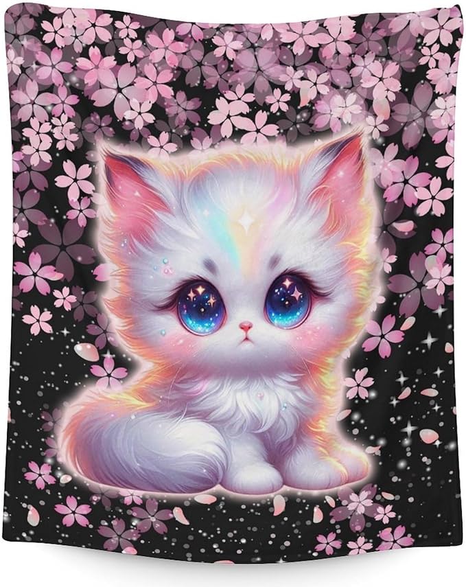 Women Blanket Gifts Cat Blankets for Teens - 50" x 60" Inches Lightweight Plush Cozy Throw for Sofa, Work, Bed