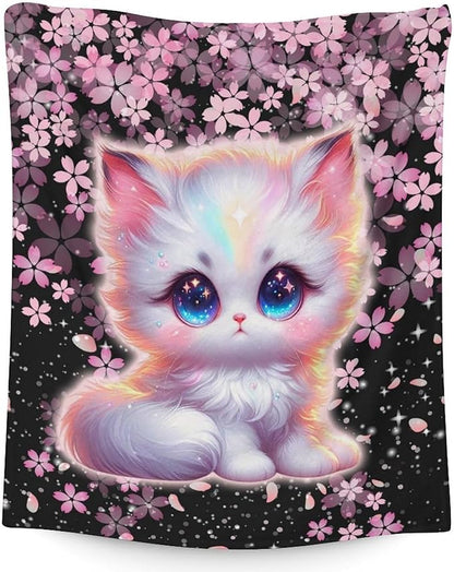 Women Blanket Gifts Cat Blankets for Teens - 50" x 60" Inches Lightweight Plush Cozy Throw for Sofa, Work, Bed