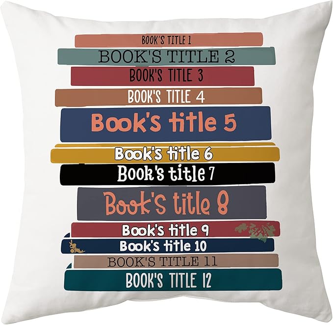 Hyturtle Personalized Book's Titles Throw Pillow (Insert Included) Gifts for Book Lover Nerd Bookworm Librarian Bookish Women - Birthday Christmas - Custom Book Lover Cushion Home Decor Pillow