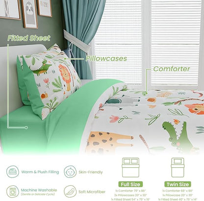 Jungle Animal Kids Bedding Set for Boys Girls, Ultra Soft Microfiber Comforter Set Twin Size 3-Pieces, Comforters Bed Sets for Kid Tween Teen Bedroom Decor