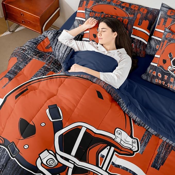 Erosebridal Football Bedding Set Queen for Boys Kids Gridiron Bed in A Bag, Sports Gaming Themed Bed Set Gifts for Rugby Sports Fans Decorative All Season Home Decor