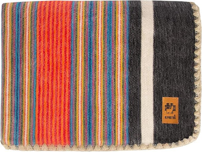 ALPAKITAS Alpaca Wool Blanket Throw | Large, Beautiful, Warm, Stripes | 64 x 45 inches | Ultra-Soft, Hypoallergenic and Breathable | Non-Itchy or Scratchy (Orange and Blue)