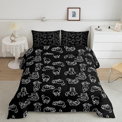Feelyou Cartoon Cat Comforter Cute Pet Cats Kids Comforter Set Animal Pattern Printed Bedding Set for Boys Room Decor Kitten Print Duvet Set King Size with 2 Pillow Case