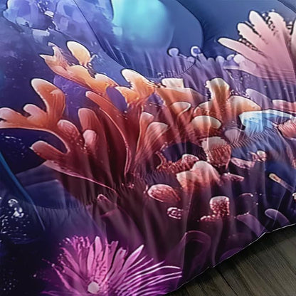 Kids Bedding Colorful Jellyfish Comforter Set,Water Coral Flash Bedding Queen Size Comforter Sets for Girls Boys Room Decor,Marine Life Bedding Comforter Sets with 2 Pillowcases.