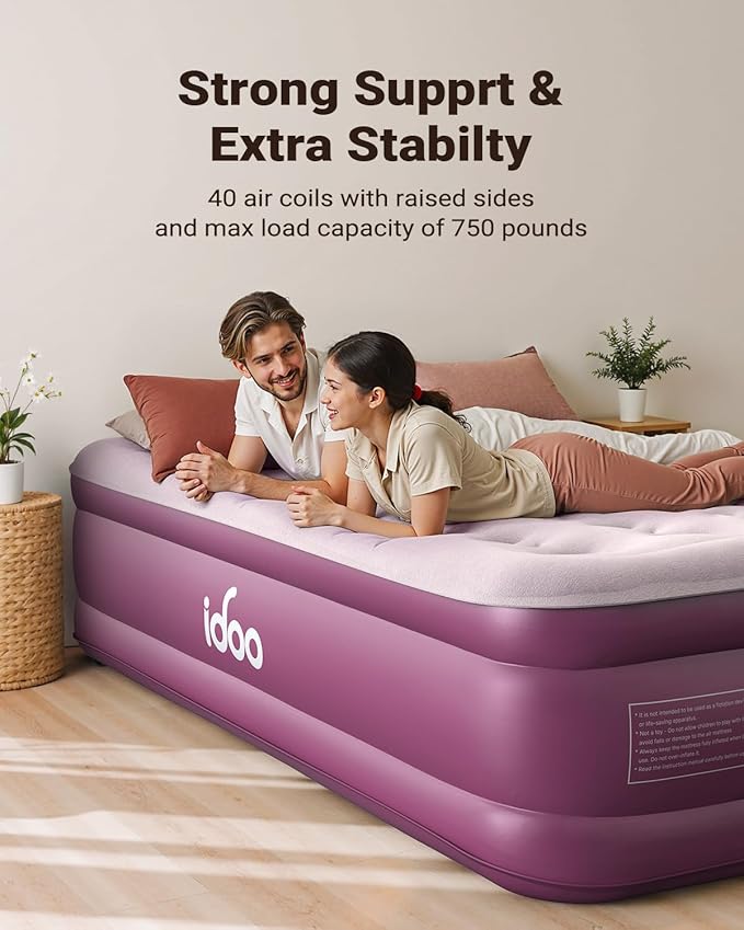 iDOO Air Mattress Queen with Built in Pump, Blow up Mattress, 18 Raised Inflatable Mattress for Home Camping and Guest Bed, Upgraded Comfort Surface Air Bed Queen Size, Colchones Inflables, Pink