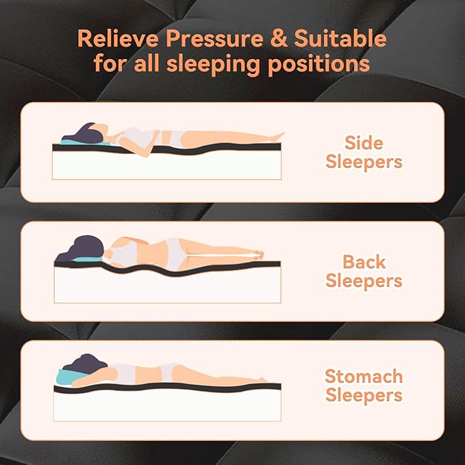 Topllen King Mattress Topper for Back Pain Relief, Extra Thick Pillow Top Plush Mattress Pad with Deep Pocket, Soft Pillowtop King Size Bed Toppers Filled Fluffy Down Alternative, Black
