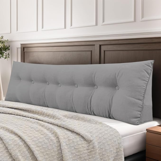 Headboard Pillow King, Large Triangular Wedge Headboard Pillow for Reading and Resting, Backrest Positioning Support Pillow with Removable Cover (Grey)