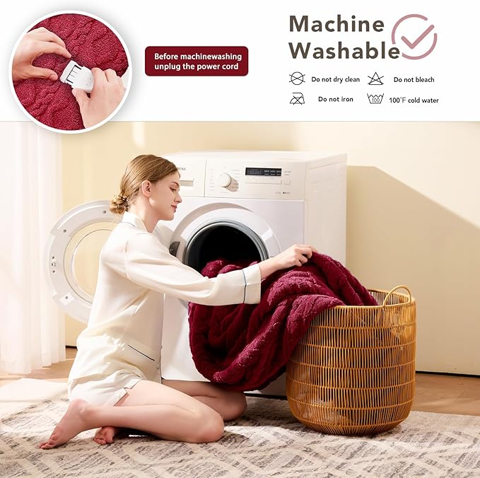Heated Electric Blanket Full Size-72"x84" Heating Blanket with 10 Heating Levels & 5 Time Settings Over-Heat Protection，Winter Warmer for Adults with ETL Certification（Red）