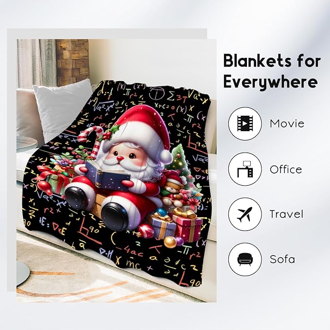 Mercuryelf Christmas Blanket for Book Lovers - Kids Toddler Blankets Gifts - 50x60 Inch Cozy Flannel Throw for Couch, Office Bed