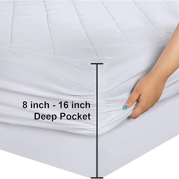 Utopia Bedding Quilted Fitted Mattress Pad, Twin Size, Elastic Fitted Mattress Topper Protector and Cover with Deep Pocket Stretches up to 16 Inches, Machine Washable (White)