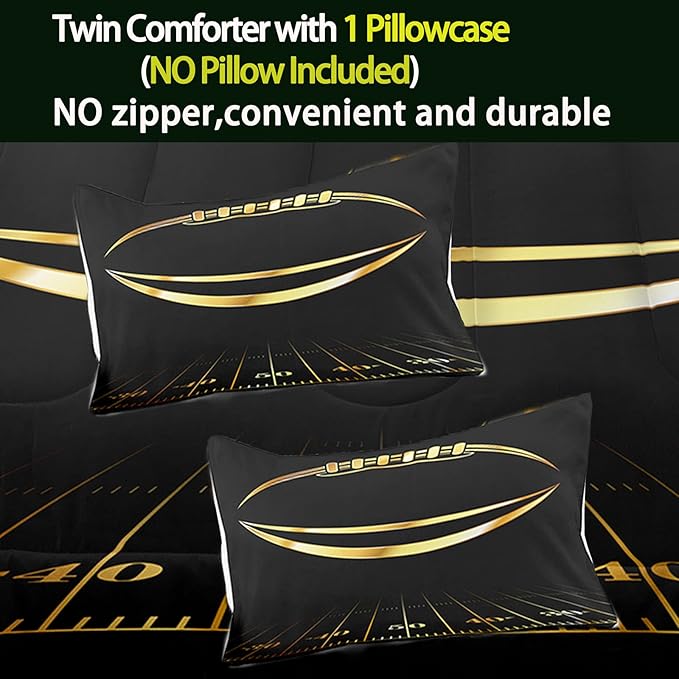 Bodhi Black and Gold Football Comforter Set King for Boys Kids Sport Comforter Football Bedding Set American Football Comforter with Pillowcase