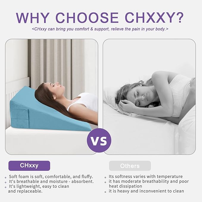 Memory Foam Bed Wedge Pillow (10"x24"x24") - Acid Reflux & Back Pain Relief, Anti-Snoring Incline Design, Removable Washable Cover for Sleep & Post-Surgery Support