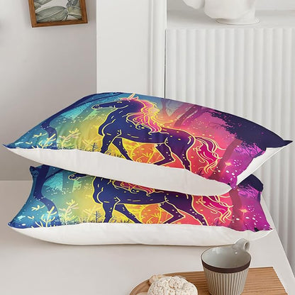 Full Size Unicorn Bedding Set, Cute Unicorn Yellow Line Design Duvet Set for Kids Girls, Dreamy Minimalist Style Quilt for Bedroom Recor