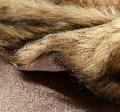 Luxury Plush Faux Fur Blanket King Size, Long Pile Golden Yellow with Black Tips Throw, Oversized Super Warm, Fuzzy, Elegant, Fluffy Shaggy Throw Blanket for Sofa, Armchair, Couch and Bed, 104"x90"